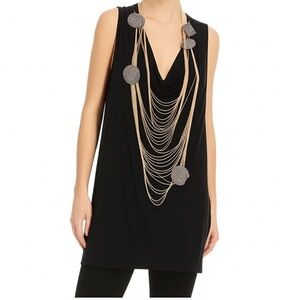 Diane von Furstenberg Kenza black draped cowl neck chain beaded sleeveless top L